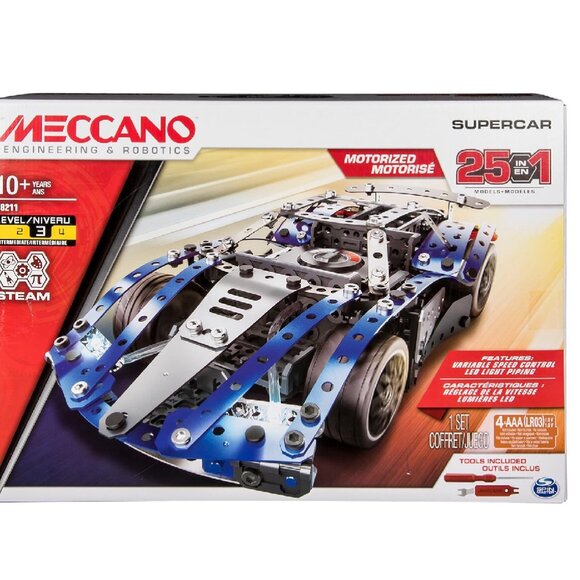 New Meccano 25 in 1Models Motorized Supercar STEAM Building Kit with LED Light - Picture 3 of 15
